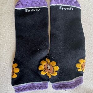 Teddy Fresh Sunflower Ankle Socks Black Purple Cozy Crew Unisex OS